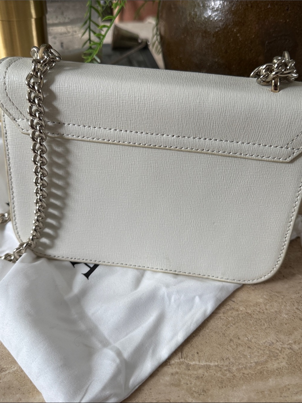 Furla Carol Mini Leather Chain Crossbody Flap Bag White Cream Furla Metal Logo - Picture 3 of 10